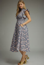Load image into Gallery viewer, NEWEST ARRIVAL Navy Floral Zipper Front Midi Dress
