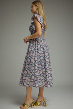 Load image into Gallery viewer, NEWEST ARRIVAL Navy Floral Zipper Front Midi Dress
