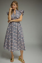 Load image into Gallery viewer, NEWEST ARRIVAL Navy Floral Zipper Front Midi Dress
