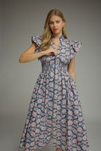 Load image into Gallery viewer, NEWEST ARRIVAL Navy Floral Zipper Front Midi Dress
