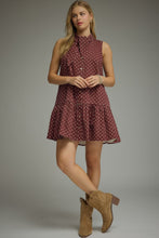 Load image into Gallery viewer, NEWEST ARRIVAL Dark Wine Polka Dot Button Down Denim Dress
