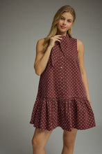 Load image into Gallery viewer, NEWEST ARRIVAL Dark Wine Polka Dot Button Down Denim Dress
