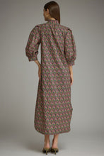Load image into Gallery viewer, NEWEST ARRIVAL Navy Floral Print Ruffle Mock Neck Midi Dress
