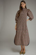 Load image into Gallery viewer, NEWEST ARRIVAL Navy Floral Print Ruffle Mock Neck Midi Dress
