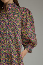 Load image into Gallery viewer, NEWEST ARRIVAL Navy Floral Print Ruffle Mock Neck Midi Dress
