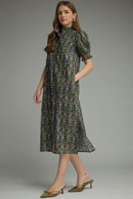 Load image into Gallery viewer, NEWEST ARRIVAL Navy Floral Ruffle Mock Neck Midi Dress
