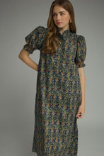 Load image into Gallery viewer, NEWEST ARRIVAL Navy Floral Ruffle Mock Neck Midi Dress
