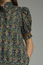 Load image into Gallery viewer, NEWEST ARRIVAL Navy Floral Ruffle Mock Neck Midi Dress
