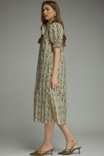 Load image into Gallery viewer, NEWEST ARRIVAL Ecru/Olive Green Floral Ruffle Mock Neck Midi Dress
