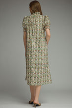 Load image into Gallery viewer, NEWEST ARRIVAL Ecru/Olive Green Floral Ruffle Mock Neck Midi Dress
