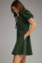 Load image into Gallery viewer, NEWEST ARRIVAL Hunter Green Corduroy Zipper Front Puff Sleeve Dress
