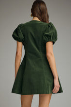 Load image into Gallery viewer, NEWEST ARRIVAL Hunter Green Corduroy Zipper Front Puff Sleeve Dress

