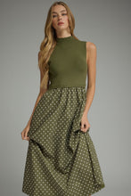 Load image into Gallery viewer, NEWEST ARRIVAL Olive Green/Off White Polka Dot Knit Contrast Midi Dress
