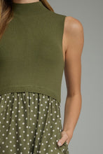 Load image into Gallery viewer, NEWEST ARRIVAL Olive Green/Off White Polka Dot Knit Contrast Midi Dress
