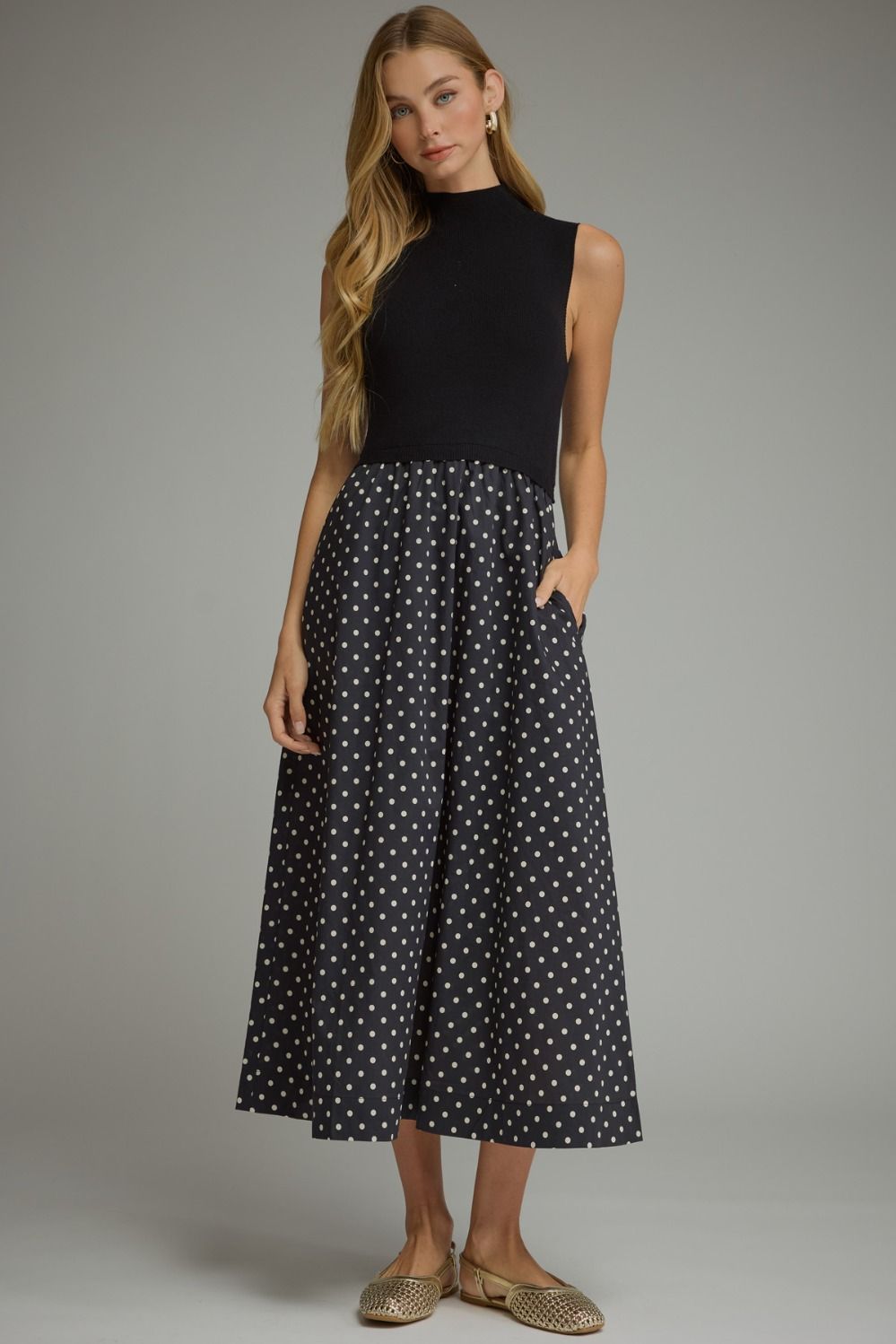 knit contrast dress NEWEST ARRIVAL Black/Off White Polka Dot Midi – Five Points Boutique bridesmaid-teal