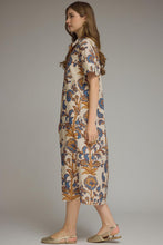 Load image into Gallery viewer, NEWEST ARRIVAL Ecru/Blue Print Button Down Midi Shirt Dress
