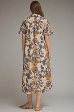Load image into Gallery viewer, NEWEST ARRIVAL Ecru/Blue Print Button Down Midi Shirt Dress
