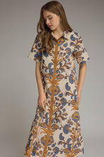 Load image into Gallery viewer, NEWEST ARRIVAL Ecru/Blue Print Button Down Midi Shirt Dress
