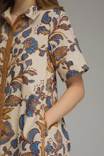 Load image into Gallery viewer, NEWEST ARRIVAL Ecru/Blue Print Button Down Midi Shirt Dress
