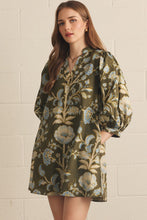 Load image into Gallery viewer, NEWEST ARRIVAL Olive/Blue Floral Print Shift Dress
