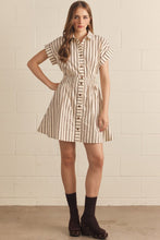Load image into Gallery viewer, NEWEST ARRIVAL Brown Striped Button Down Collar Dress
