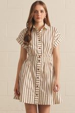 Load image into Gallery viewer, NEWEST ARRIVAL Brown Striped Button Down Collar Dress
