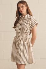 Load image into Gallery viewer, NEWEST ARRIVAL Brown Striped Button Down Collar Dress
