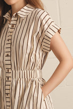 Load image into Gallery viewer, NEWEST ARRIVAL Brown Striped Button Down Collar Dress
