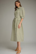 Load image into Gallery viewer, NEWEST ARRIVAL Olive Green Striped Waist Tie Midi Dress
