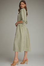 Load image into Gallery viewer, NEWEST ARRIVAL Olive Green Striped Waist Tie Midi Dress
