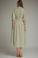 Load image into Gallery viewer, NEWEST ARRIVAL Olive Green Striped Waist Tie Midi Dress
