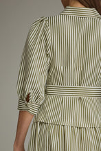 Load image into Gallery viewer, NEWEST ARRIVAL Olive Green Striped Waist Tie Midi Dress
