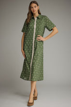 Load image into Gallery viewer, NEWEST ARRIVAL Olive Polka Dot Midi Shirt Button Down Dress
