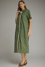 Load image into Gallery viewer, NEWEST ARRIVAL Olive Polka Dot Midi Shirt Button Down Dress
