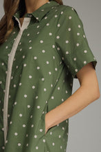 Load image into Gallery viewer, NEWEST ARRIVAL Olive Polka Dot Midi Shirt Button Down Dress
