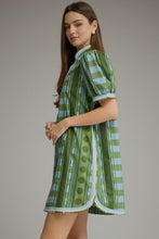 Load image into Gallery viewer, NEWEST ARRIVAL Olive Green Blue Geometric Print Dress

