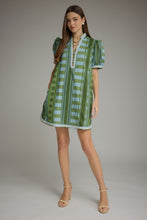 Load image into Gallery viewer, NEWEST ARRIVAL Olive Green Blue Geometric Print Dress
