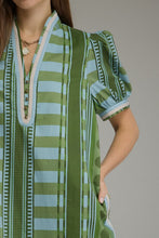 Load image into Gallery viewer, NEWEST ARRIVAL Olive Green Blue Geometric Print Dress
