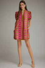 Load image into Gallery viewer, NEWEST ARRIVAL Plum Chartreuse Green Geometric Print Dress
