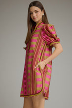 Load image into Gallery viewer, NEWEST ARRIVAL Plum Chartreuse Green Geometric Print Dress
