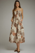 Load image into Gallery viewer, NEWEST ARRIVAL Mocha Brown Floral Pleated Midi Dress
