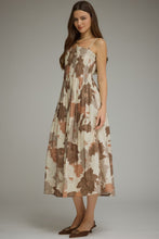 Load image into Gallery viewer, NEWEST ARRIVAL Mocha Brown Floral Pleated Midi Dress
