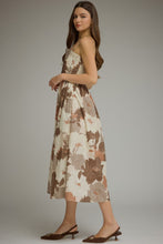 Load image into Gallery viewer, NEWEST ARRIVAL Mocha Brown Floral Pleated Midi Dress
