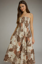 Load image into Gallery viewer, NEWEST ARRIVAL Mocha Brown Floral Pleated Midi Dress
