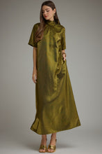 Load image into Gallery viewer, NEWEST ARRIVAL Olive Green Satin Shimmer Tie Back Maxi Dress
