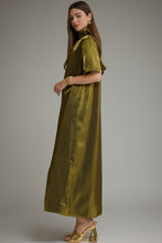 Load image into Gallery viewer, NEWEST ARRIVAL Olive Green Satin Shimmer Tie Back Maxi Dress
