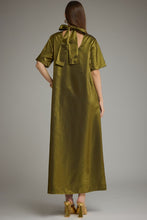 Load image into Gallery viewer, NEWEST ARRIVAL Olive Green Satin Shimmer Tie Back Maxi Dress
