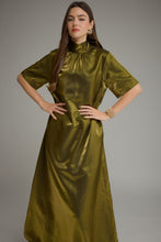Load image into Gallery viewer, NEWEST ARRIVAL Olive Green Satin Shimmer Tie Back Maxi Dress
