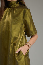 Load image into Gallery viewer, NEWEST ARRIVAL Olive Green Satin Shimmer Tie Back Maxi Dress
