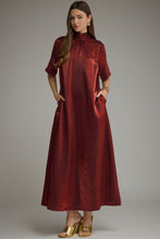 Load image into Gallery viewer, NEWEST ARRIVAL Burgundy Satin Shimmer Tie Back Maxi Dress
